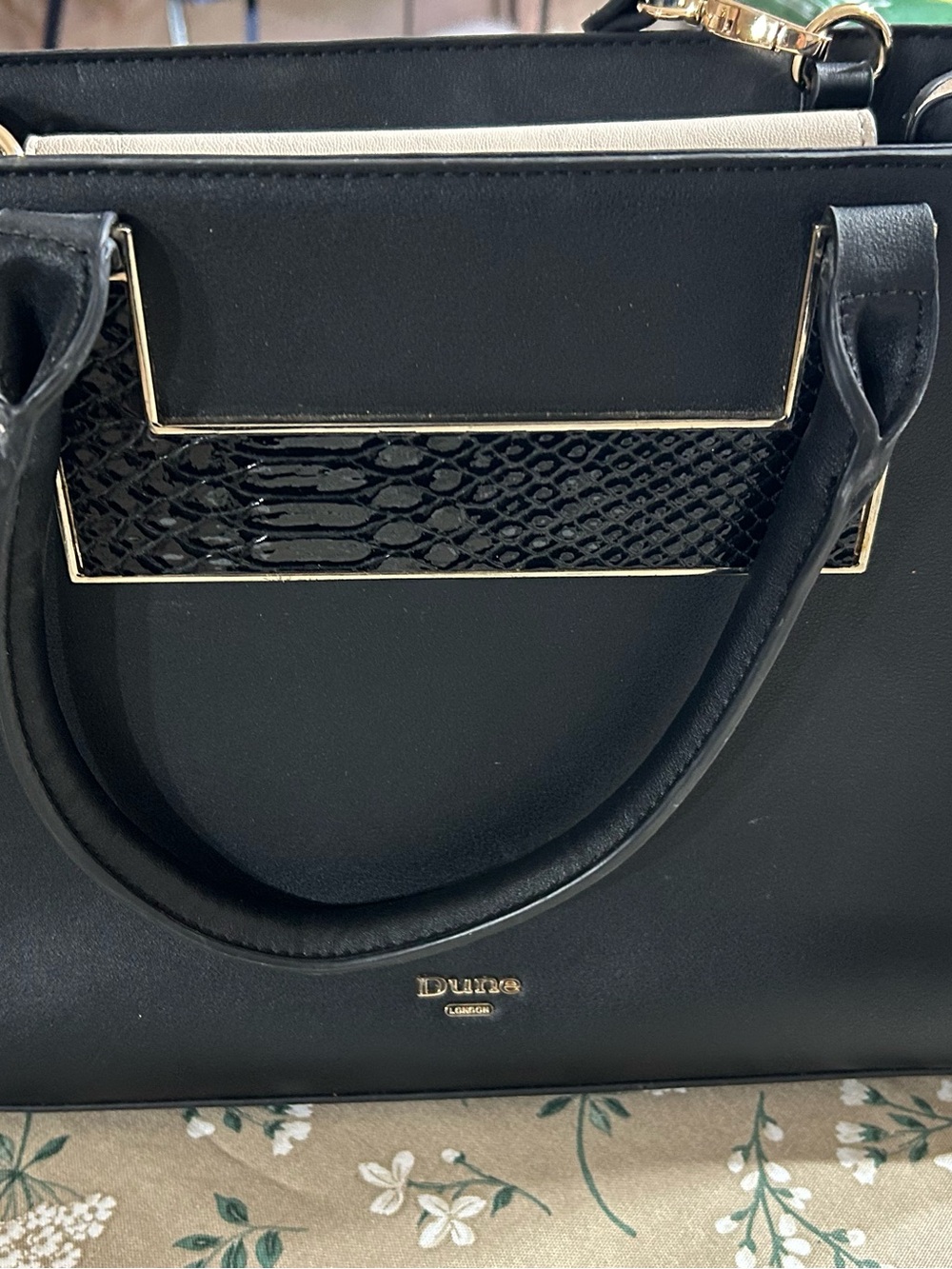 Dune London Black Structured Satchel with Textured Accent and Double Handles